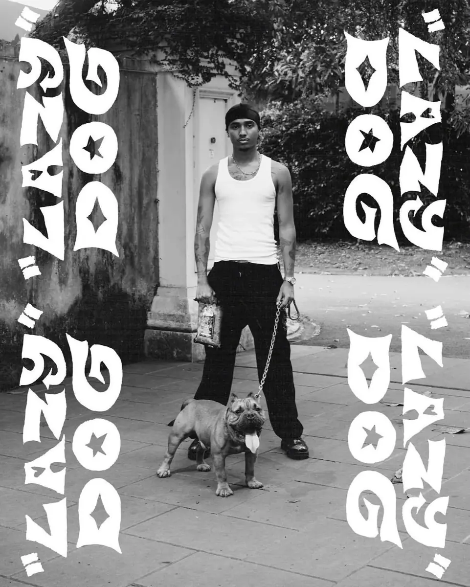 Lazy Dog poster: a man walking his bulldog
